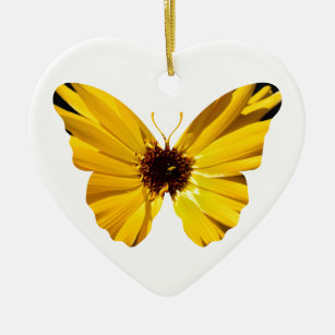 Yellow flower butterfly silhouette ceramic ornament