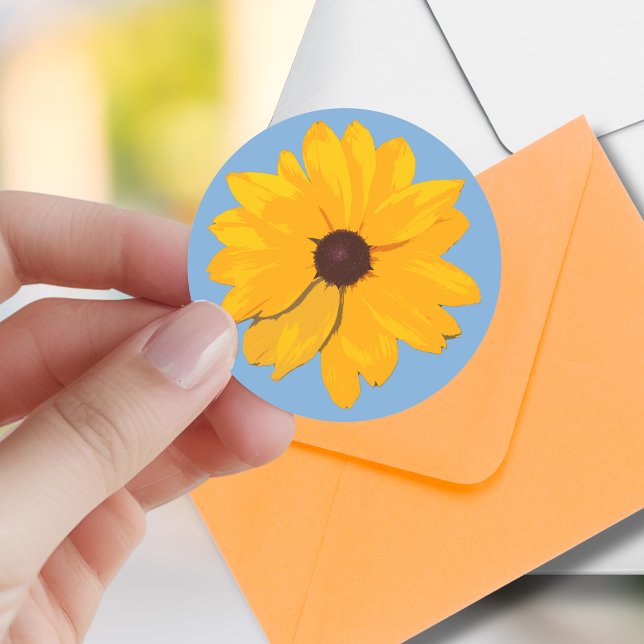Yellow Flower Cheerful and Bright Envelope Sticker (Send extra cheer with this sunny yellow flower round sticker seal, or make a favor pop with color!)