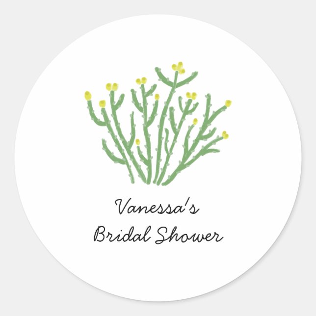 Yellow Flower Cholla Cactus Bridal Shower Classic Round Sticker (Front)