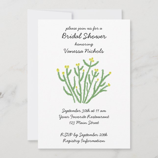Yellow Flower Cholla Cactus Bridal Shower Invitation (Front)
