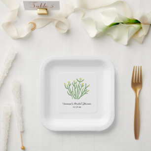Yellow Flower Cholla Cactus Bridal Shower Paper Plates