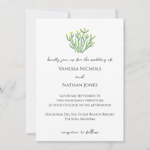 Yellow Flower Cholla Cactus Desert Wedding Invitation