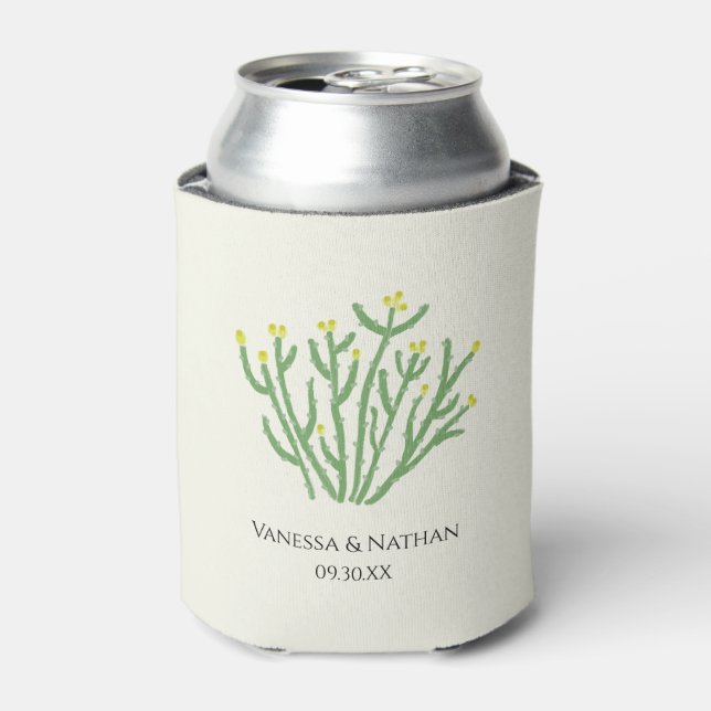 Yellow Flower Cholla Cactus Wedding Favor Can Cooler (Can Front)