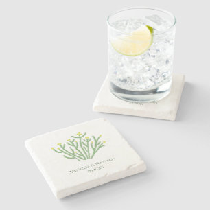 Yellow Flower Cholla Cactus Wedding Favor Stone Coaster