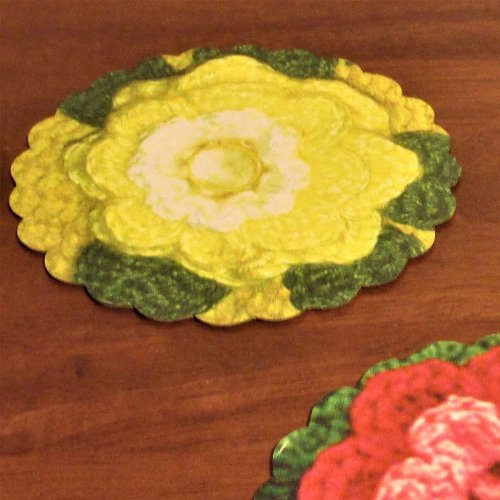 Yellow Flower Designer Crochet Print Reusable Paper Coaster