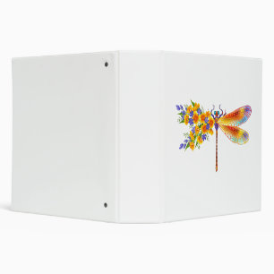 Yellow Flower Dragonfly 3 Ring Binder
