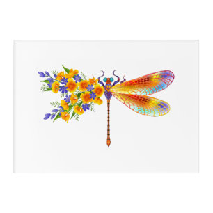 Yellow Flower Dragonfly Acrylic Print