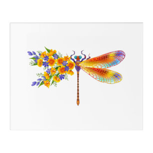 Yellow Flower Dragonfly Acrylic Print