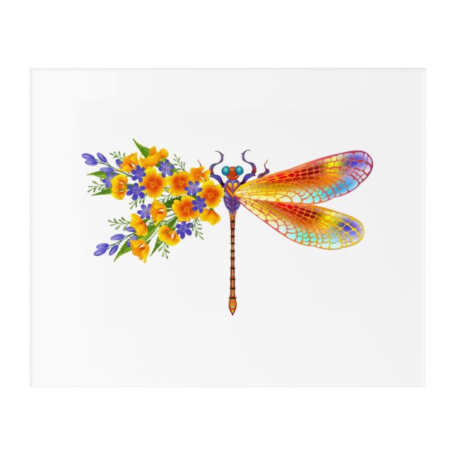 Yellow Flower Dragonfly Acrylic Print (Front)