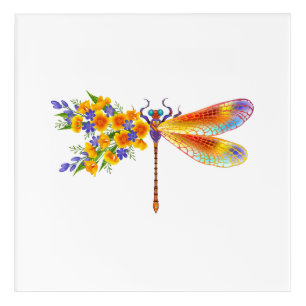 Yellow Flower Dragonfly Acrylic Print
