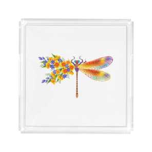 Yellow Flower Dragonfly Acrylic Tray