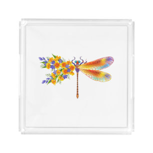 Yellow Flower Dragonfly Acrylic Tray