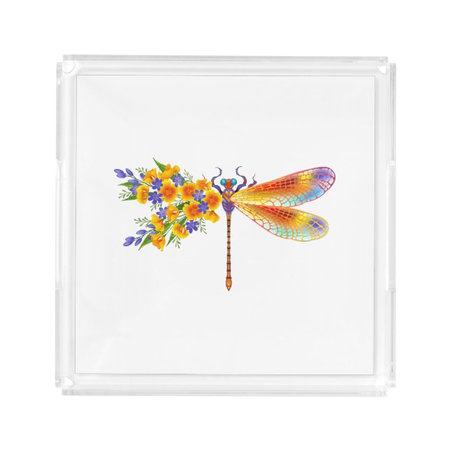 Yellow Flower Dragonfly Acrylic Tray (Front)