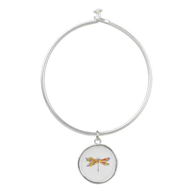 Yellow Flower Dragonfly Bangle Bracelet (Front)