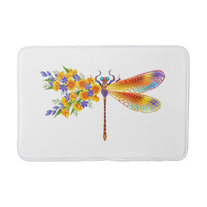 Yellow Flower Dragonfly Bath Mat