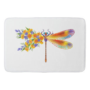 Yellow Flower Dragonfly Bath Mat