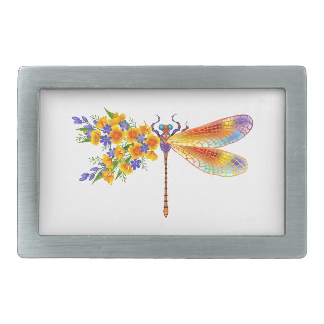 Yellow Flower Dragonfly Belt Buckle (Front)