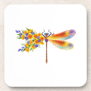 Yellow Flower Dragonfly Beverage Coaster
