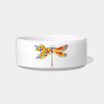 Yellow Flower Dragonfly Bowl<br><div class="desc">Artistically painted,  floral dragonfly in contrasting orange and purple with yellow,  bright,  blooming California poppy and blue wildflowers on white background.</div>