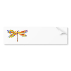 Yellow Flower Dragonfly Bumper Sticker