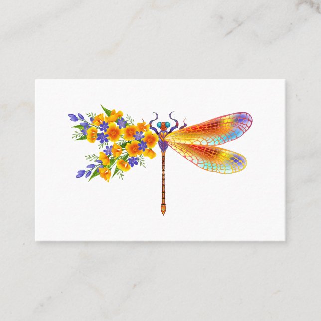 Yellow Flower Dragonfly Business Card (Front)