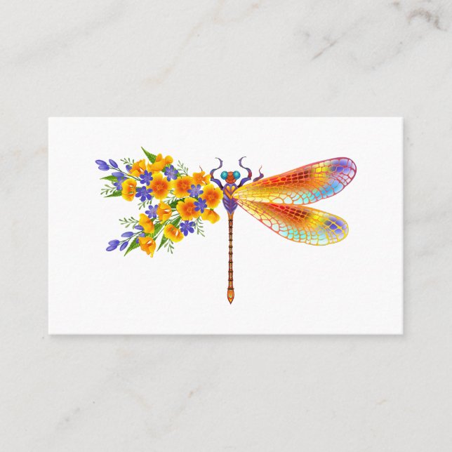 Yellow Flower Dragonfly Business Card (Front)