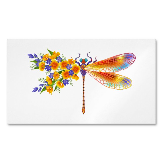 Yellow Flower Dragonfly Business Card Magnet (Front)