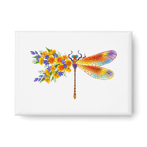 Yellow Flower Dragonfly Button