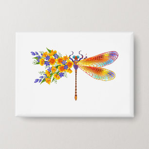 Yellow Flower Dragonfly Button