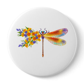 Yellow Flower Dragonfly Button