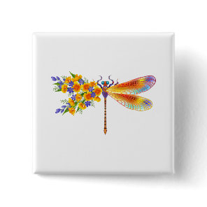 Yellow Flower Dragonfly Button