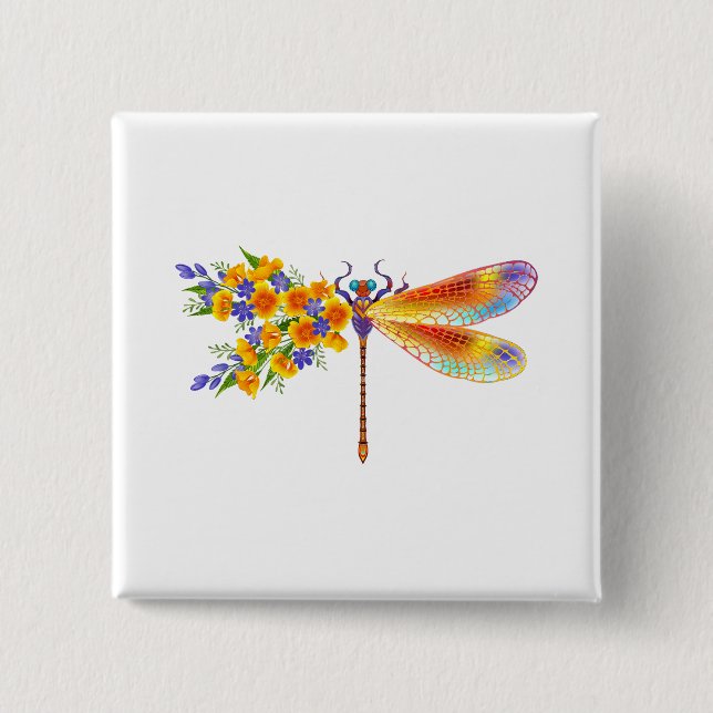 Yellow Flower Dragonfly Button (Front)