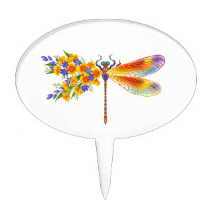Yellow Flower Dragonfly Cake Topper