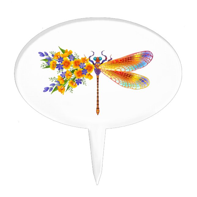 Yellow Flower Dragonfly Cake Topper (Front)