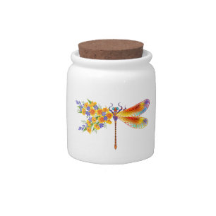 Yellow Flower Dragonfly Candy Jar