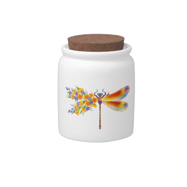Yellow Flower Dragonfly Candy Jar (Front)