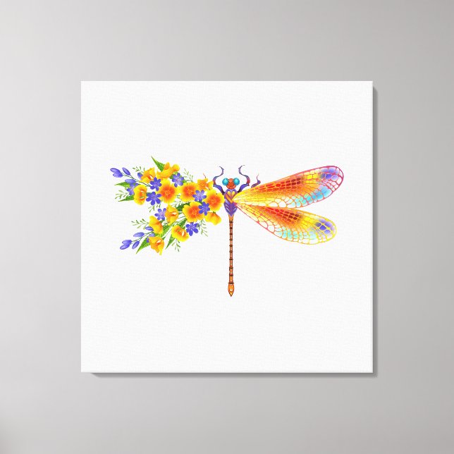 Yellow Flower Dragonfly Canvas Print (Front)