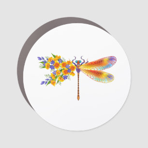 Yellow Flower Dragonfly Car Magnet