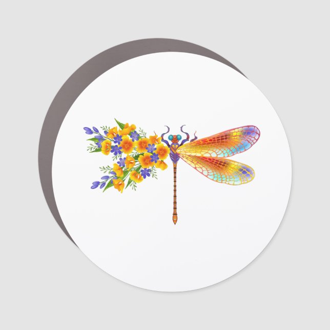 Yellow Flower Dragonfly Car Magnet (Front)