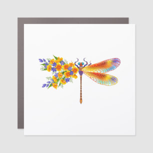 Yellow Flower Dragonfly Car Magnet