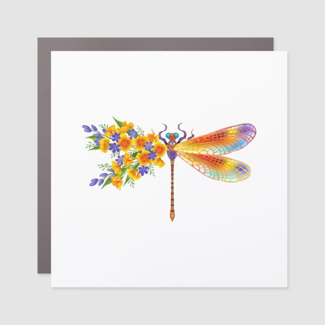 Yellow Flower Dragonfly Car Magnet (Front)