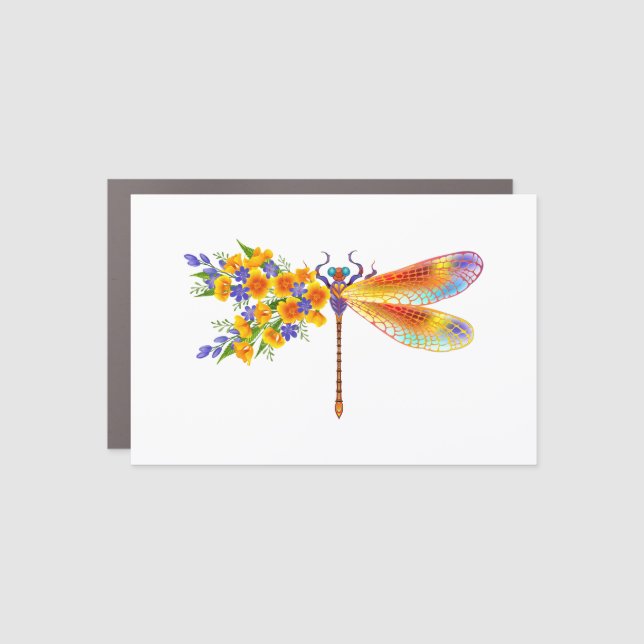 Yellow Flower Dragonfly Car Magnet (Front)