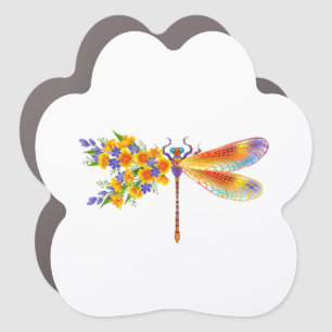 Yellow Flower Dragonfly Car Magnet