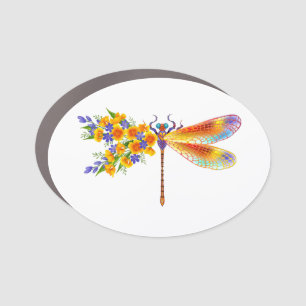 Yellow Flower Dragonfly Car Magnet
