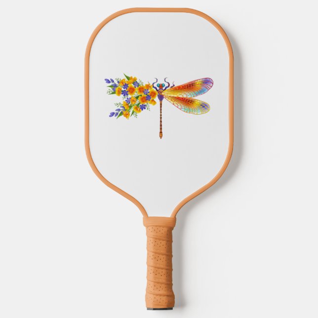 Yellow Flower Dragonfly Carbon Fiber Pickleball Paddle (Front)