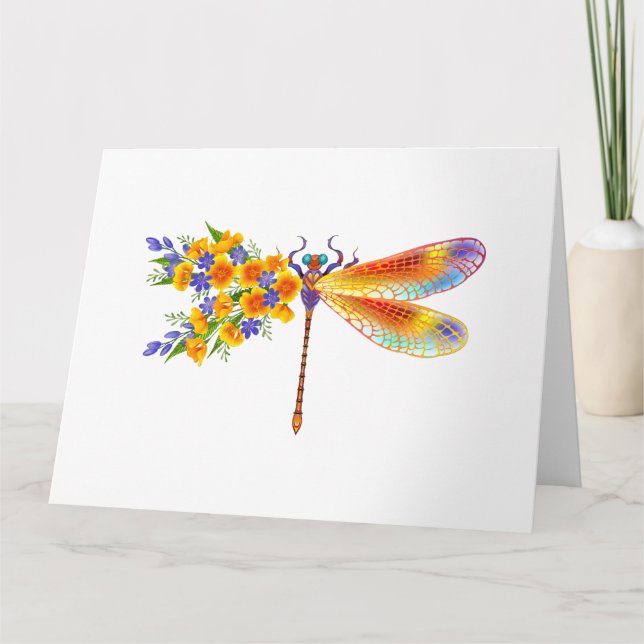 Yellow Flower Dragonfly Card (Front)