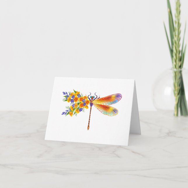 Yellow Flower Dragonfly Card (Front)