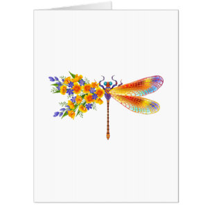 Yellow Flower Dragonfly Card