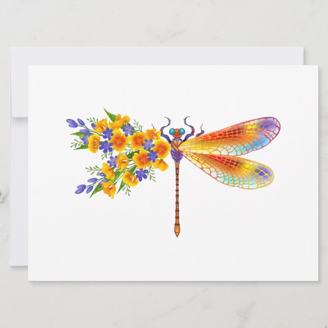 Yellow Flower Dragonfly Card (Front)