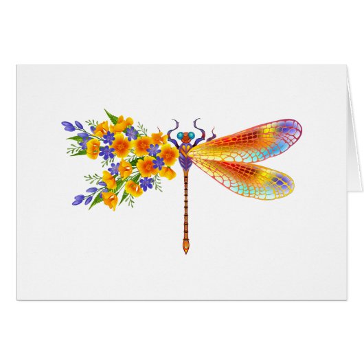 Yellow Flower Dragonfly Cards (Front Horizontal)